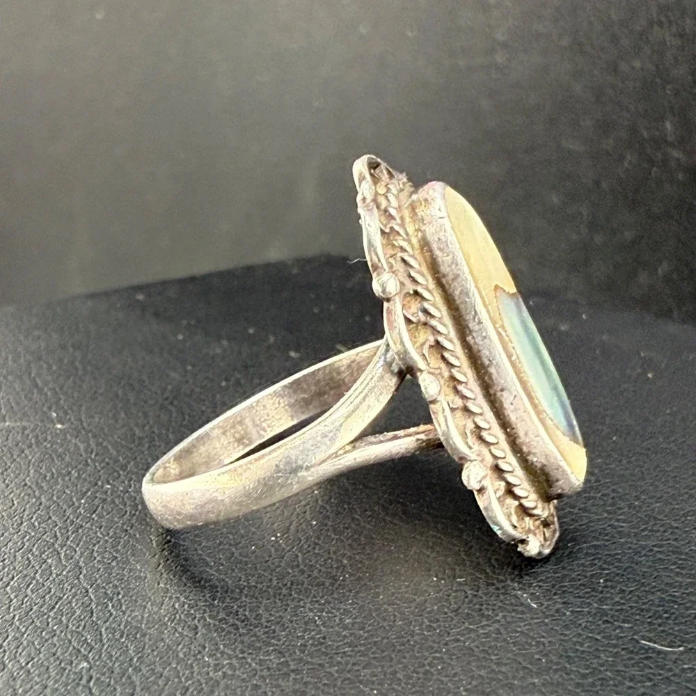 Vintage Mexican Sterling‎ Silver Ring Abalone Signed Size 6